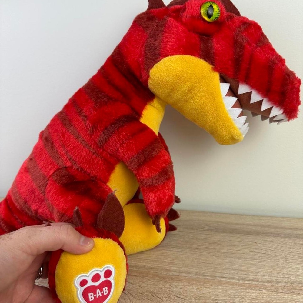Build-A-Bear Red Dinosaur Plush Stuffed Animal Dark Red Stripes Soft Toy